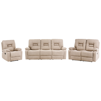 Beige Manual Recline Living Set 3 Seater 2 Seater Armchair
