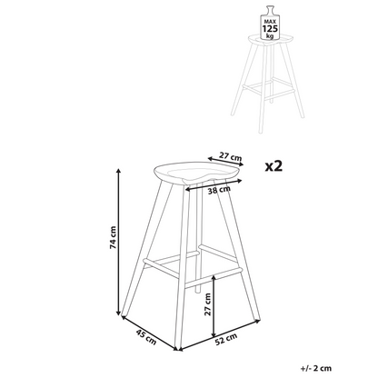 Timberline Retro Bar Stools Set Of 2 Brown Rubber Wood