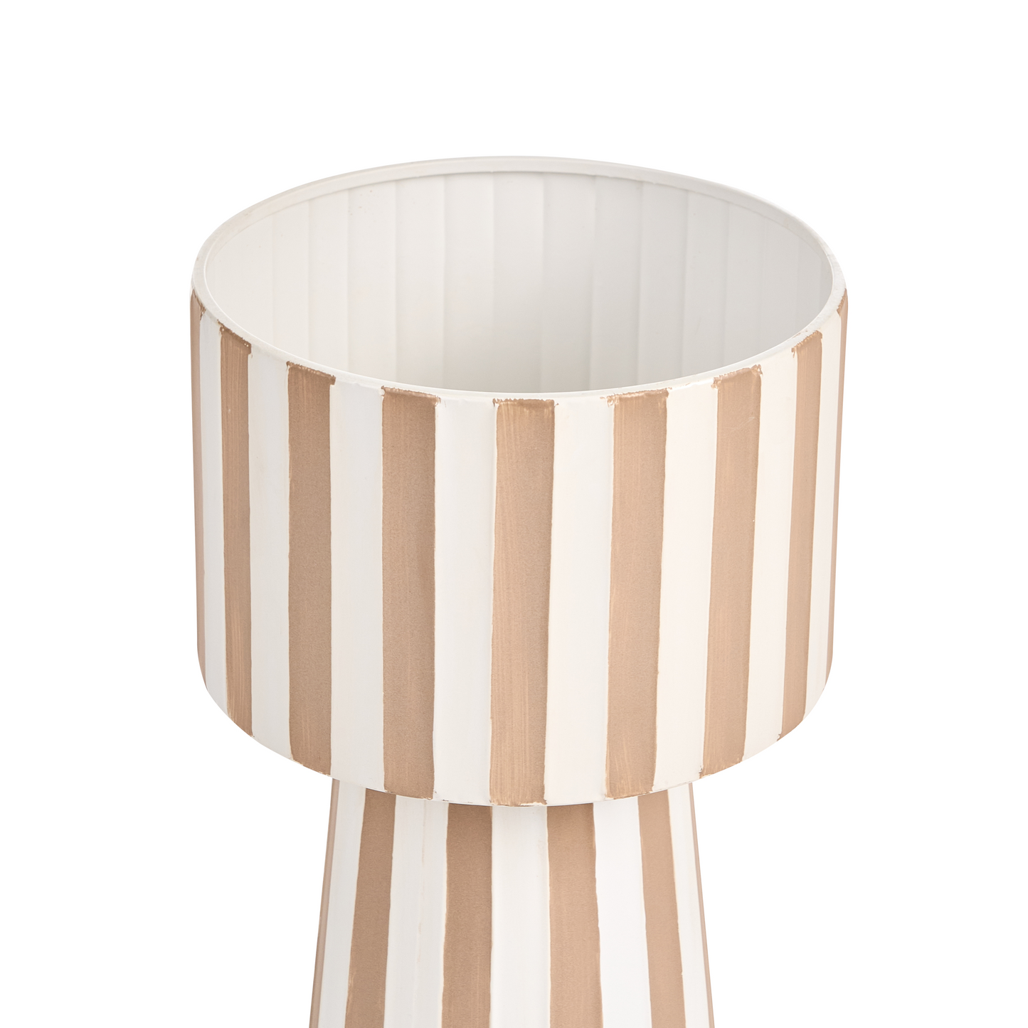 White And Beige Striped Metal Plant Pot With Stand Indoor Planter Elegant Modern Decor