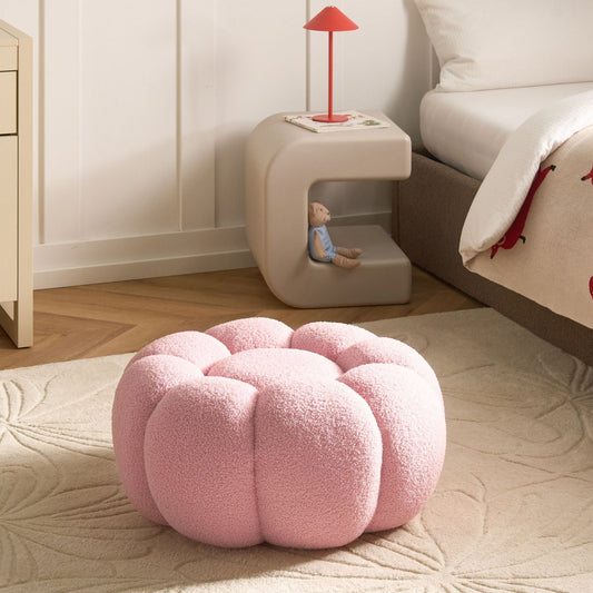 Pink Boucl? Round Pouffe 60 x 60 x 27cm Footstool Modern Living Room Accent