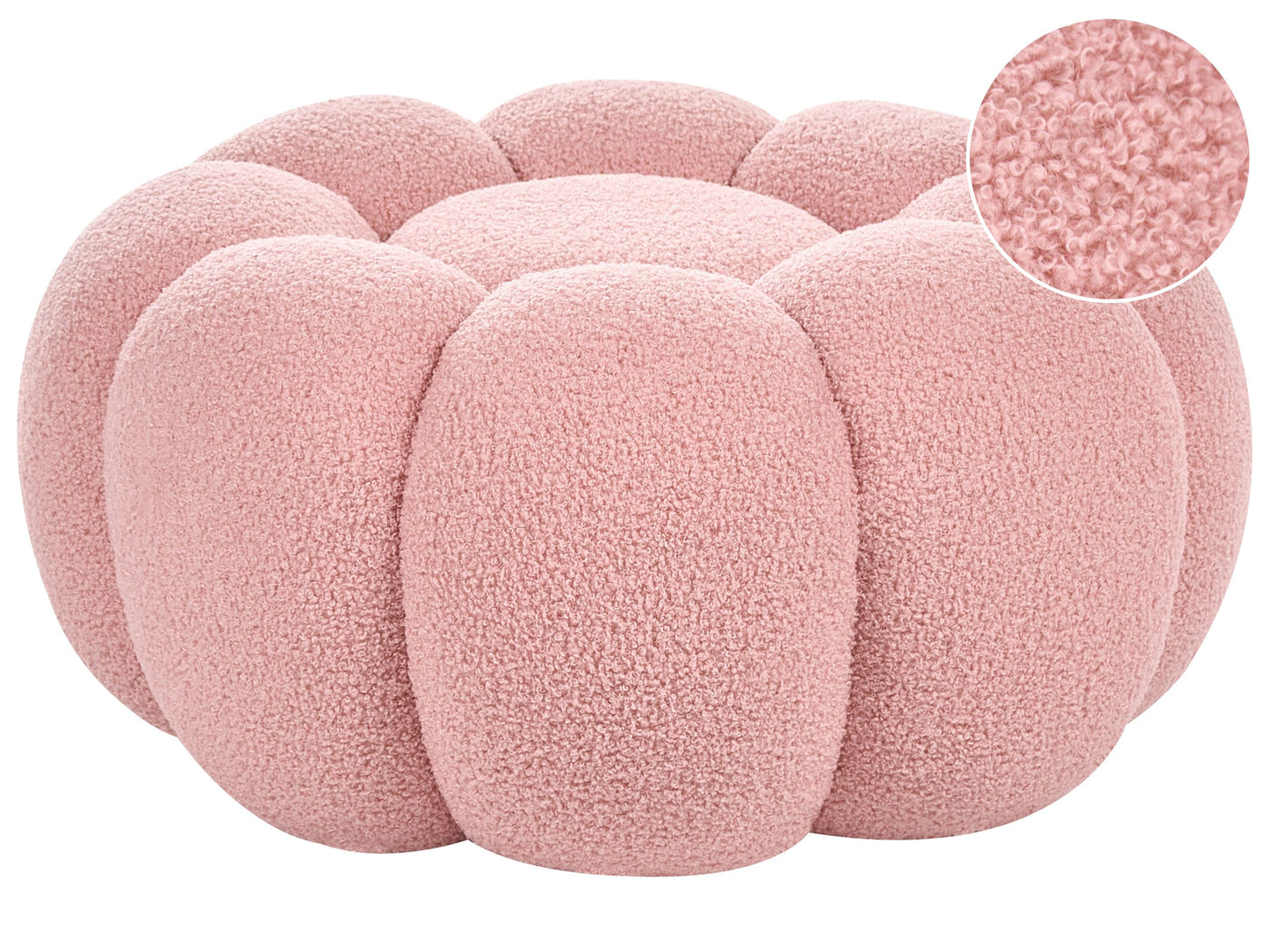 Pink Boucl? Round Pouffe 60 x 60 x 27cm Footstool Modern Living Room Accent