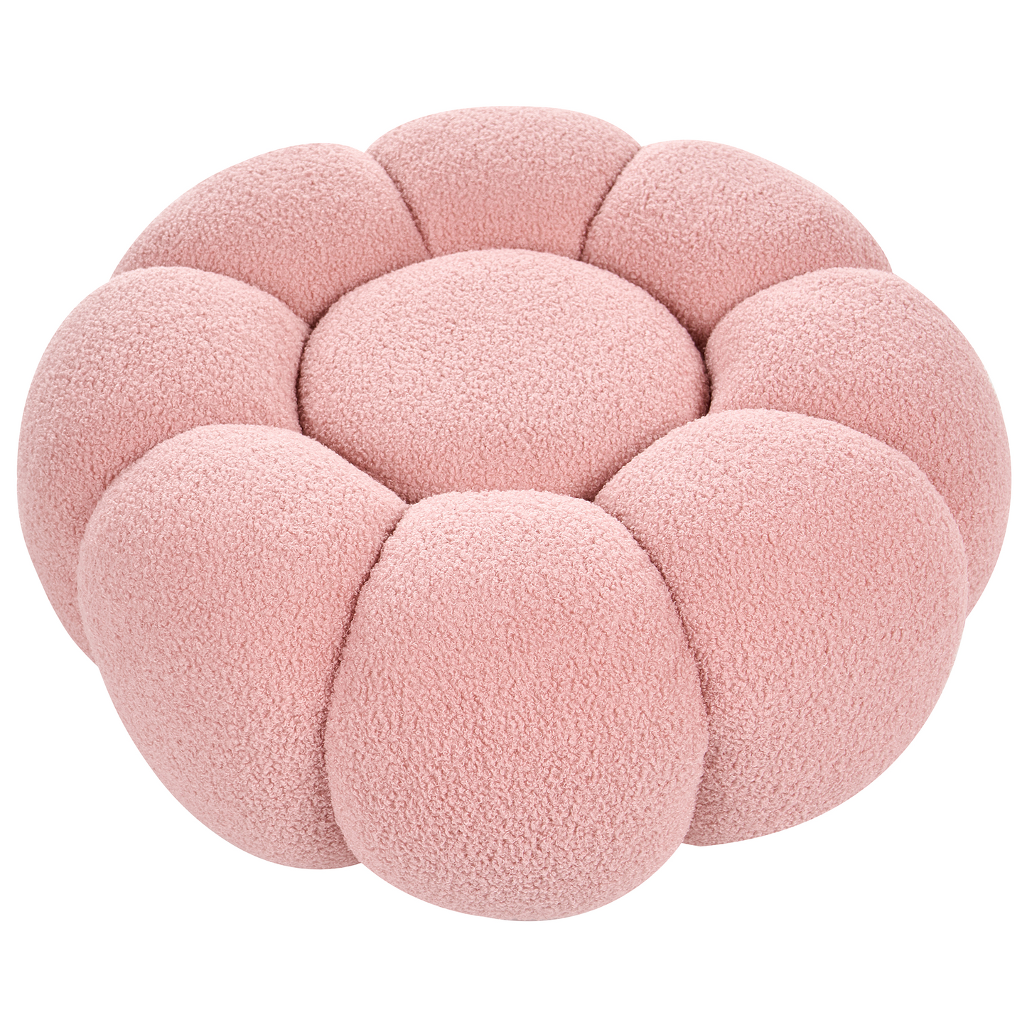 Pink Boucl? Round Pouffe 60 x 60 x 27cm Footstool Modern Living Room Accent