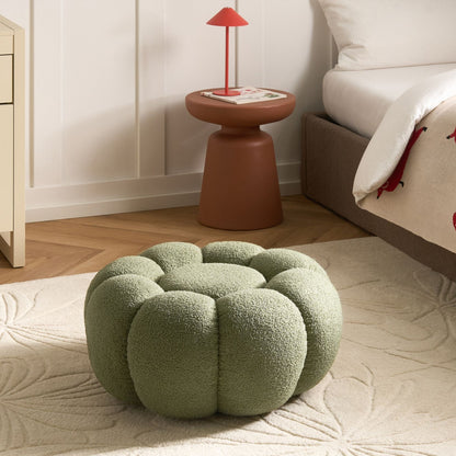Green Boucle Round Pouffe 60cm Footstool