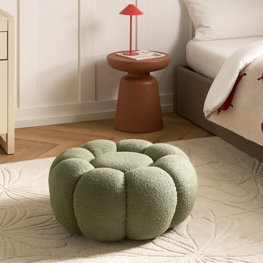 Green Boucle Round Pouffe 60cm Footstool