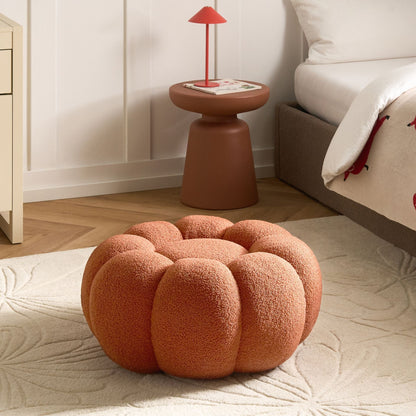 Brown Boucle Pouffe Round Footstool 60 x 60 x 27cm for Living Room