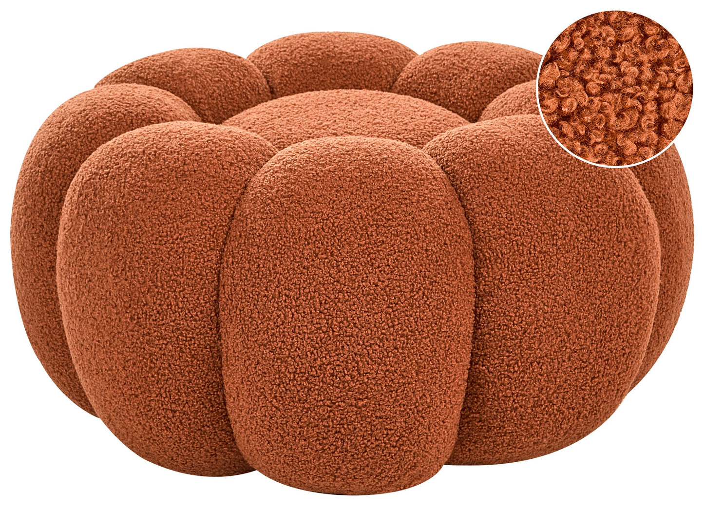 Brown Boucle Pouffe Round Footstool 60 x 60 x 27cm for Living Room