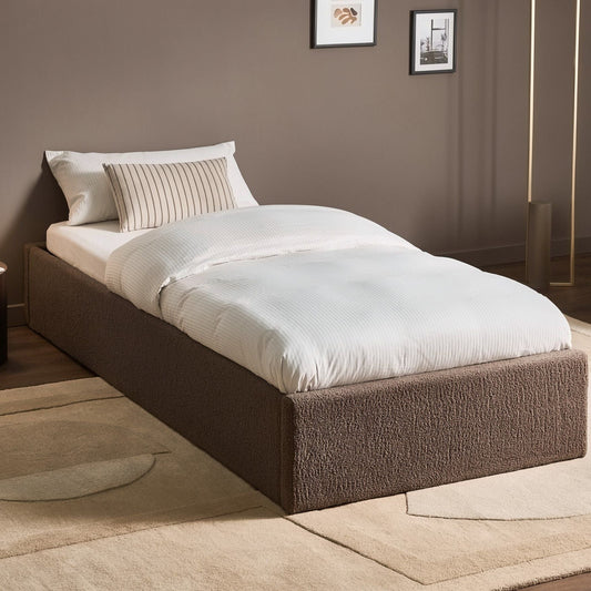 Taupe Boucle Slatted Bed Frame EU Single 3ft Ottoman Storage