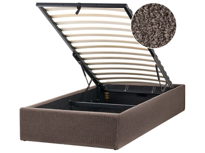 Taupe Boucle Slatted Bed Frame EU Single 3ft Ottoman Storage