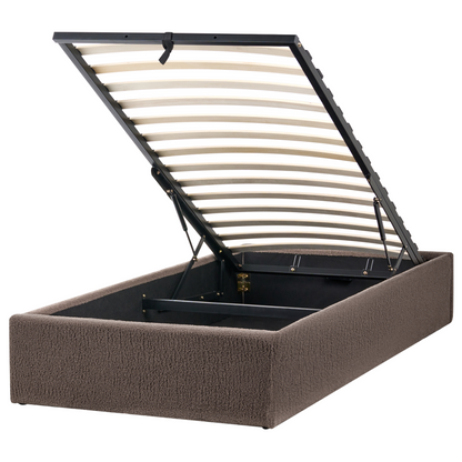 Taupe Boucle Slatted Bed Frame EU Single 3ft Ottoman Storage