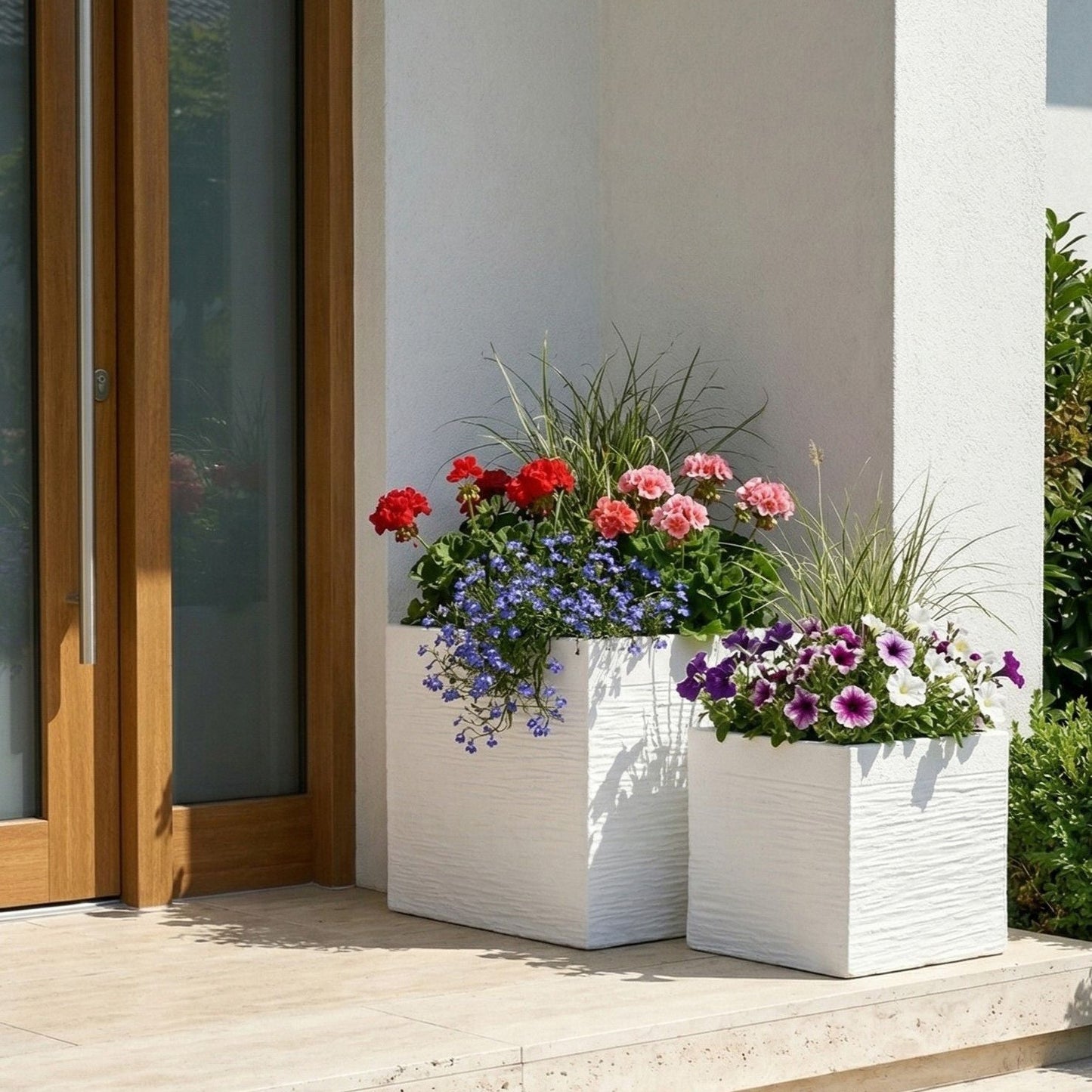 Solid White Fibre Clay Square Plant Pot 40 x 38cm UV Resistant Indoor Outdoor