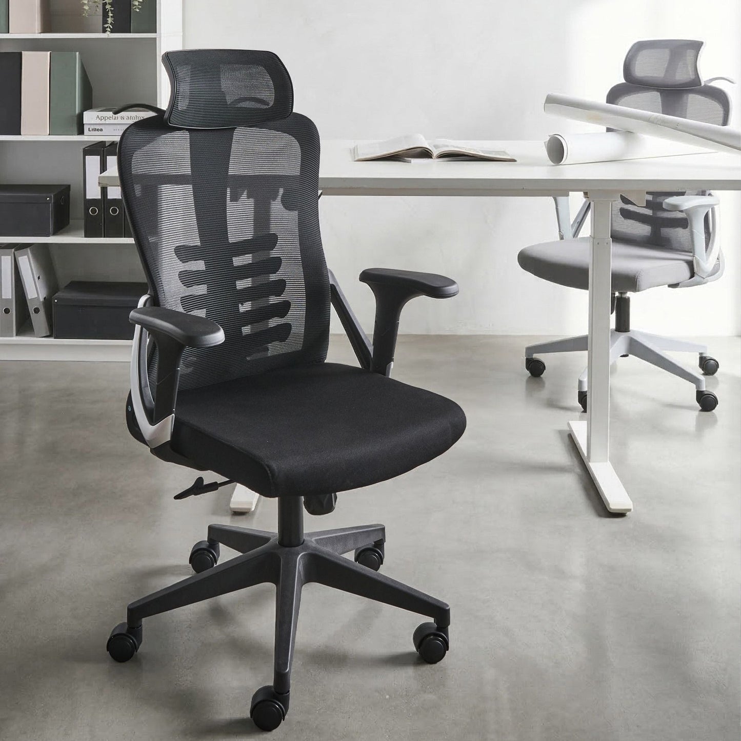 Black Mesh Ergonomic Office Chair With Adjustable Headrest