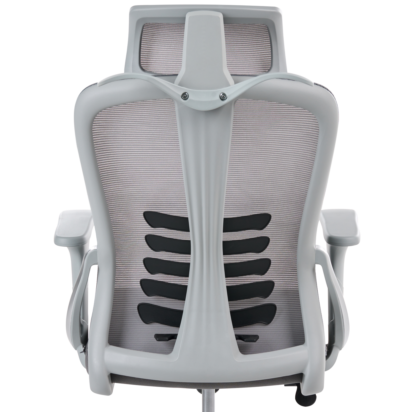 Grey Mesh Office Chair Ergonomic Swivel With Tilting Backrest And Adjustable Headrest