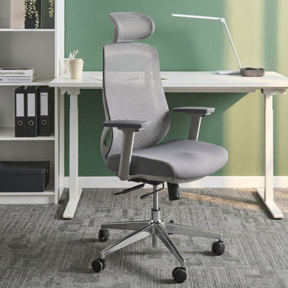 Ergonomic Office Chair Grey Mesh With Tilting Backrest And Adjustable Headrest