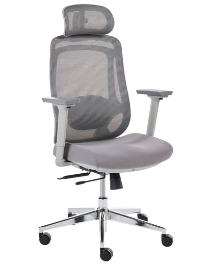 Ergonomic Office Chair Grey Mesh With Tilting Backrest And Adjustable Headrest