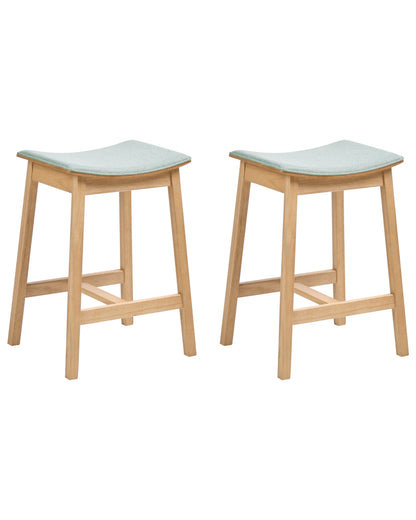 Everhome Set of 2 Bar Chairs Light Brown Rubberwood Mint Green Polyester Upholstered Seat
