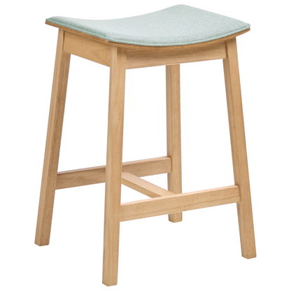 Everhome Set of 2 Bar Chairs Light Brown Rubberwood Mint Green Polyester Upholstered Seat
