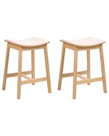 Elara Rubberwood Bar Chairs Set of 2 Armless Light Wood Off White Upholstery