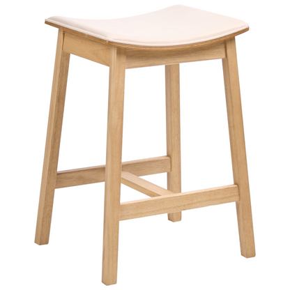 Elara Rubberwood Bar Chairs Set of 2 Armless Light Wood Off White Upholstery
