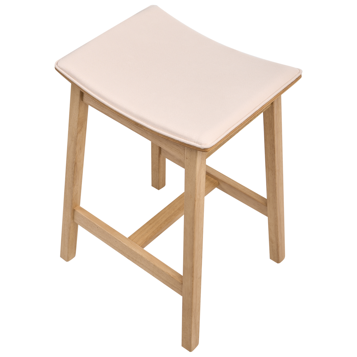 Elara Rubberwood Bar Chairs Set of 2 Armless Light Wood Off White Upholstery