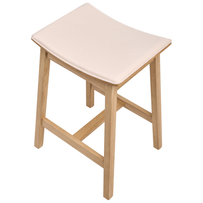 Elara Rubberwood Bar Chairs Set of 2 Armless Light Wood Off White Upholstery