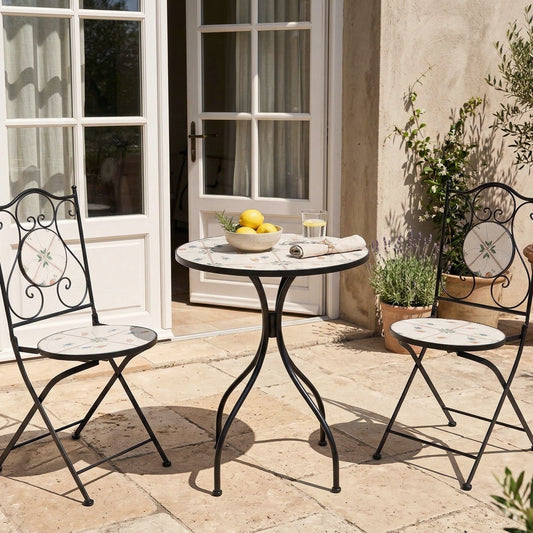 Medi Bistro Table Black Iron Round Top With Mosaic Tiles