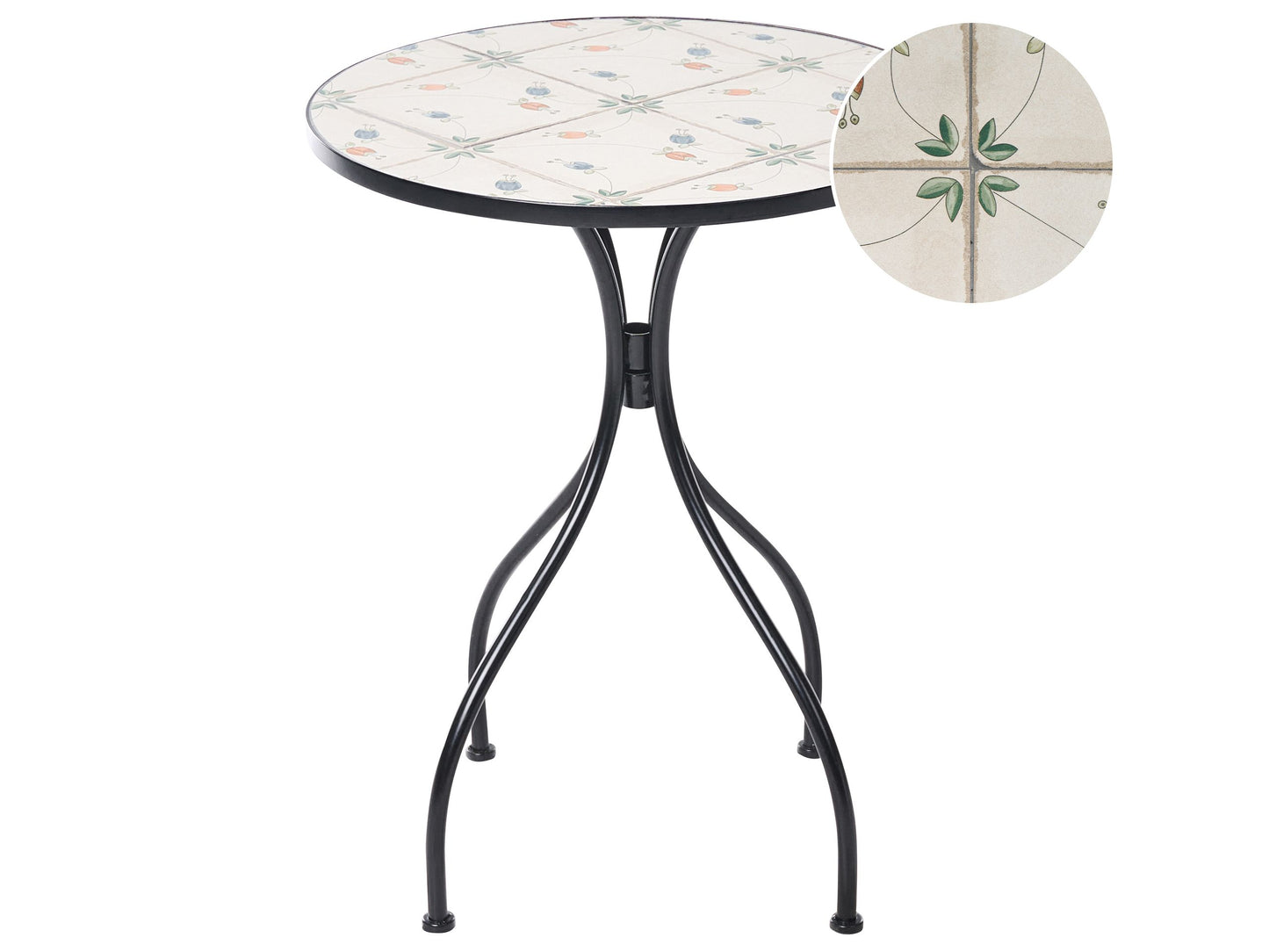 Medi Bistro Table Black Iron Round Top With Mosaic Tiles