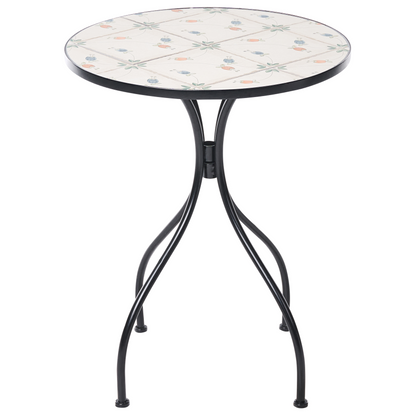 Medi Bistro Table Black Iron Round Top With Mosaic Tiles