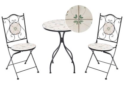 Wrought Iron Bistro Set Black Mosaic Tile Table Folding Chairs