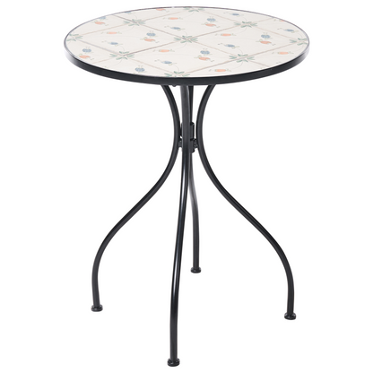 Wrought Iron Bistro Set Black Mosaic Tile Table Folding Chairs