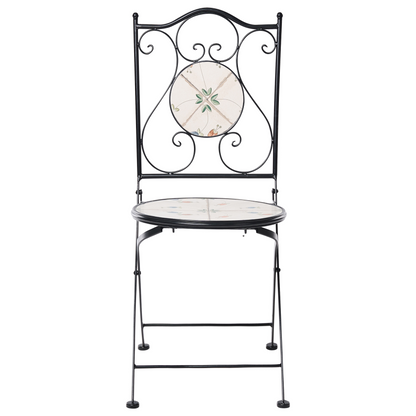 Wrought Iron Bistro Set Black Mosaic Tile Table Folding Chairs