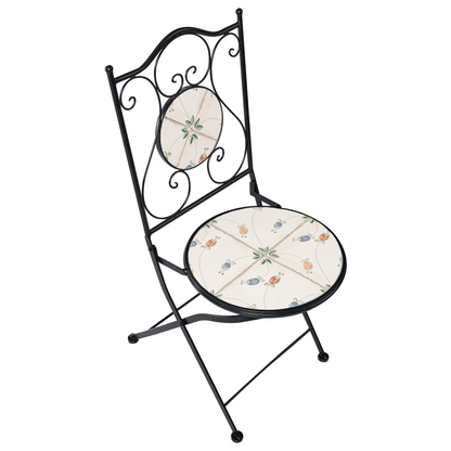 Wrought Iron Bistro Set Black Mosaic Tile Table Folding Chairs