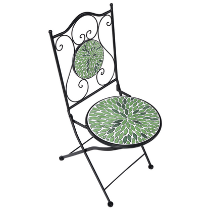 Set Of 2 Black Wrought Iron Folding Chairs With Mosaic Tiles
