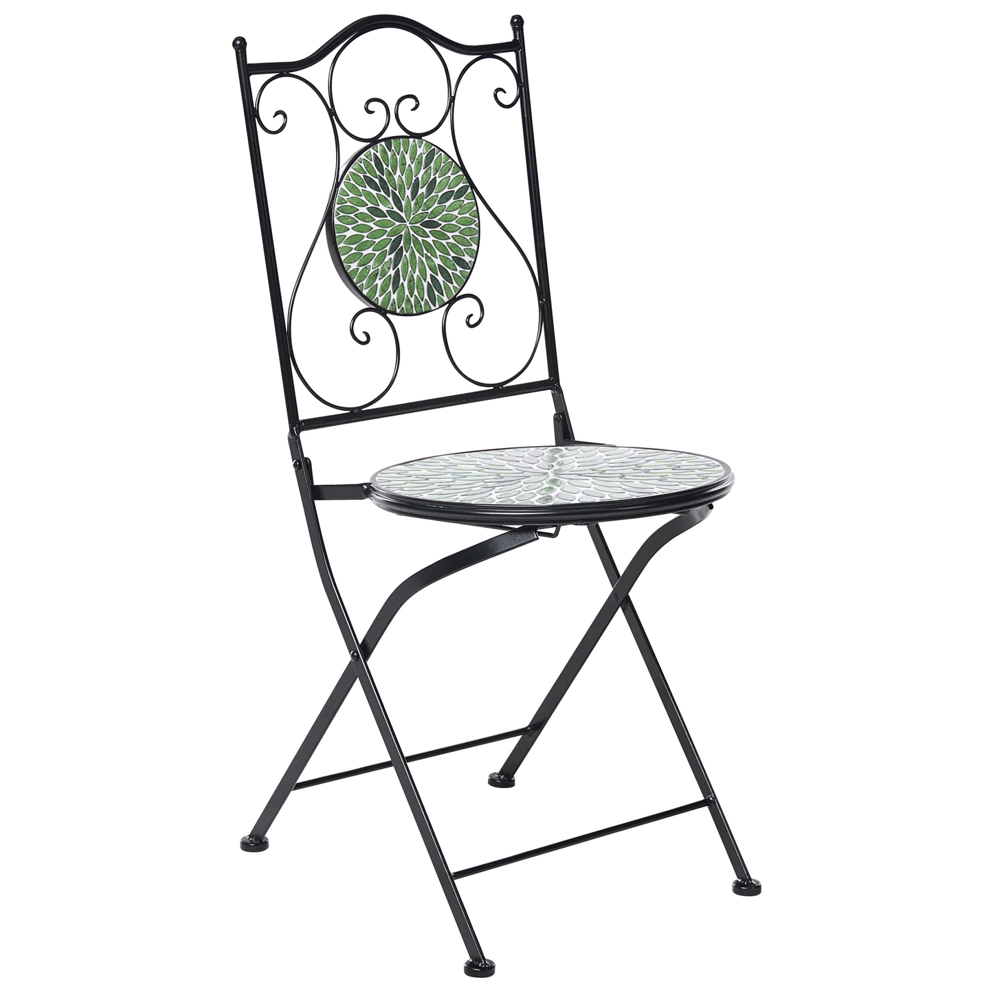 Black Iron Round Mosaic Ceramic Tiles Bistro Set Folding Two Chairs Outdoor Patio Table Deluxe
