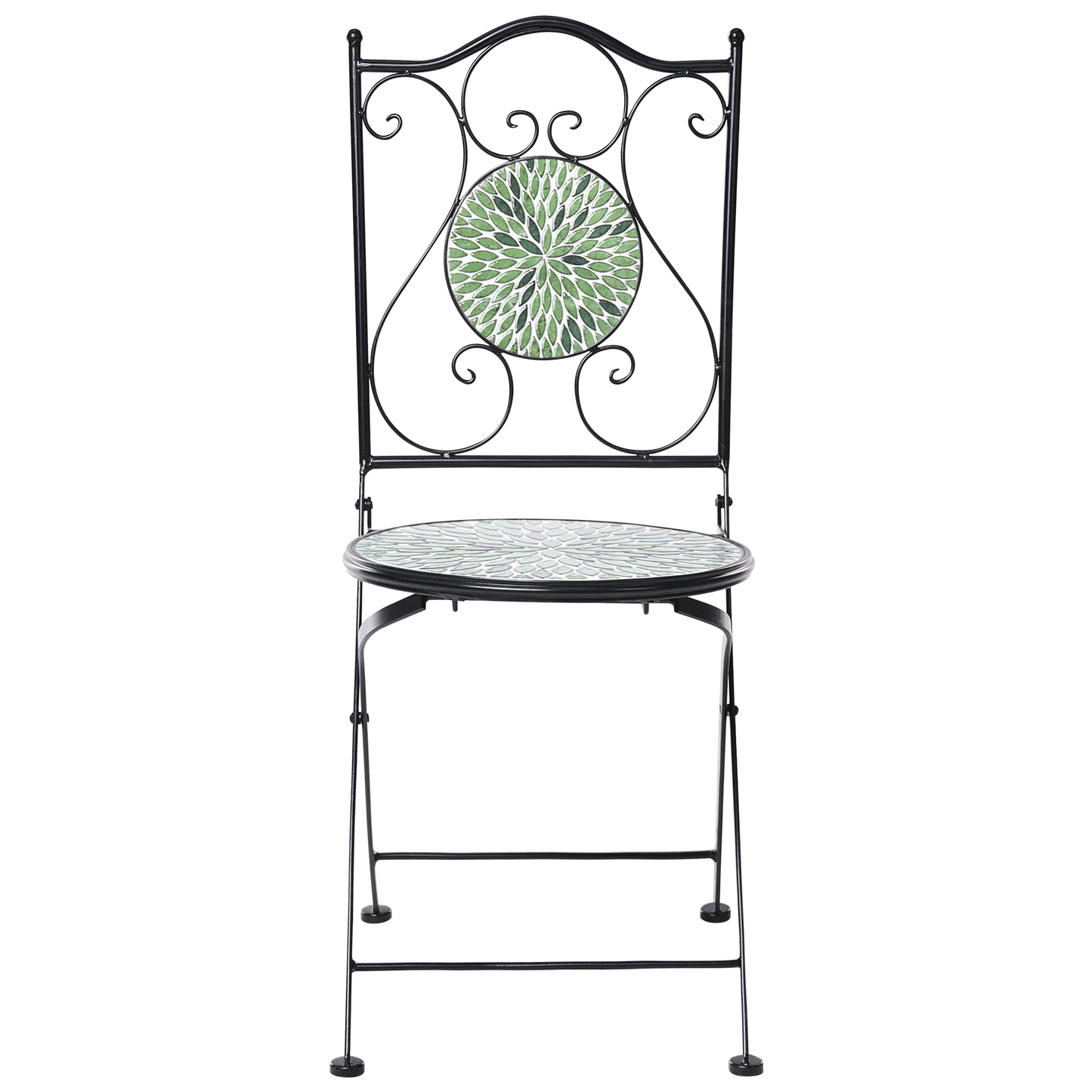 Black Iron Round Mosaic Ceramic Tiles Bistro Set Folding Two Chairs Outdoor Patio Table Deluxe