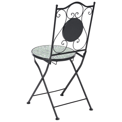 Black Iron Round Mosaic Ceramic Tiles Bistro Set Folding Two Chairs Outdoor Patio Table Deluxe