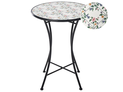 Bistro Garden Table Black Iron Round Top Mosaic Ceramic Tiles
