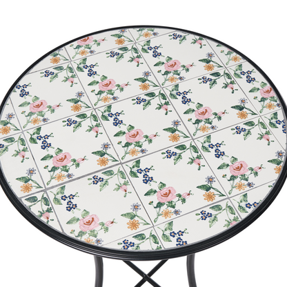 Bistro Garden Table Black Iron Round Top Mosaic Ceramic Tiles