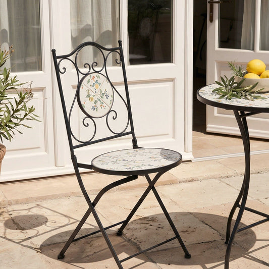 Set Of 2 Black Mosaic Ceramic Folding Chairs