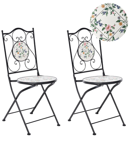 Set Of 2 Black Mosaic Ceramic Folding Chairs