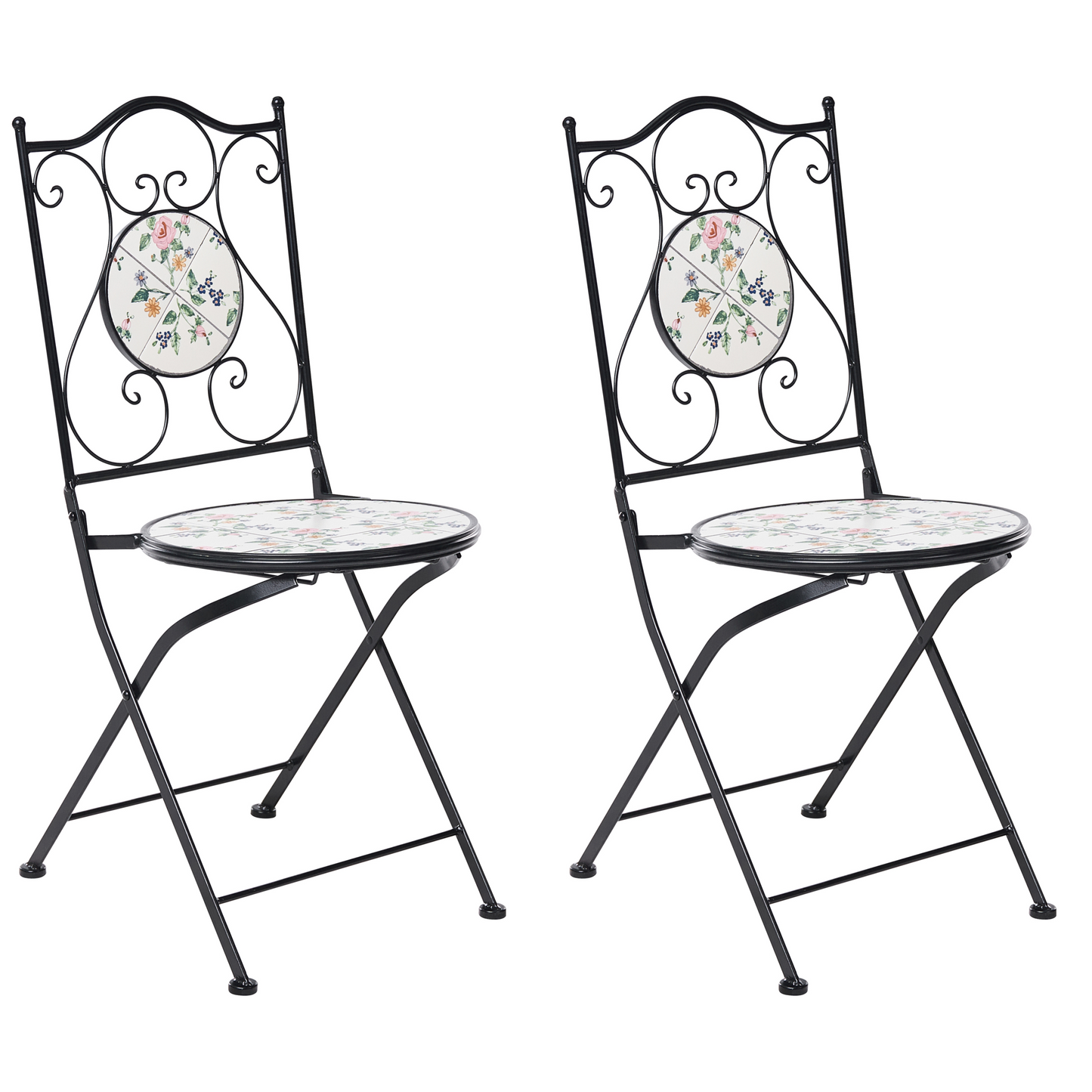 Set Of 2 Black Mosaic Ceramic Folding Chairs