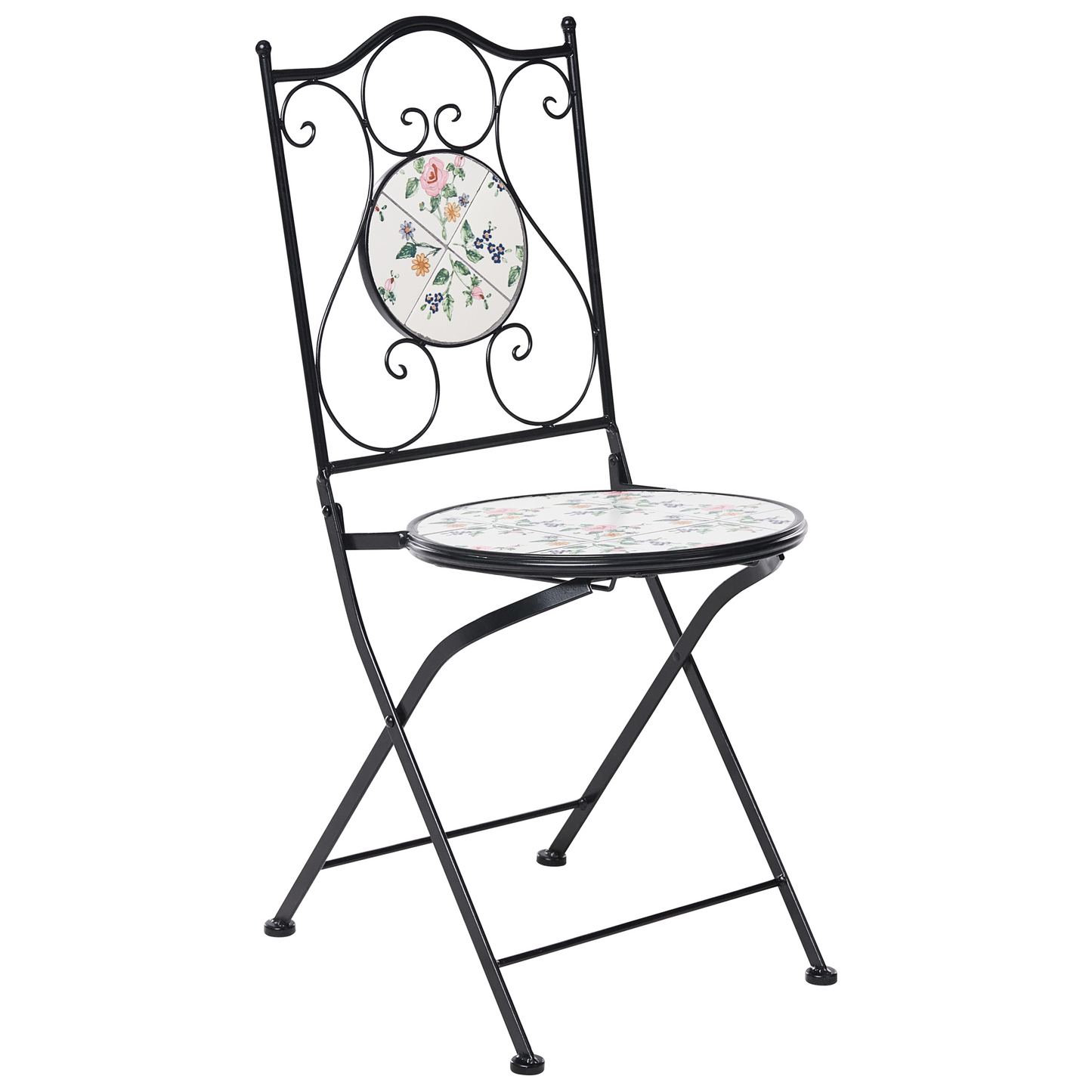 Set Of 2 Black Mosaic Ceramic Folding Chairs