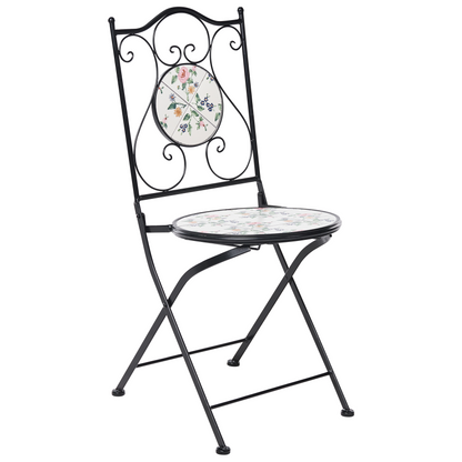 Set Of 2 Black Mosaic Ceramic Folding Chairs