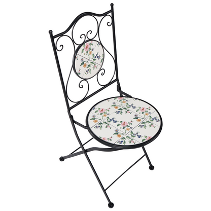 Set Of 2 Black Mosaic Ceramic Folding Chairs