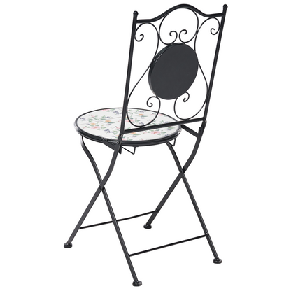 Set Of 2 Black Mosaic Ceramic Folding Chairs