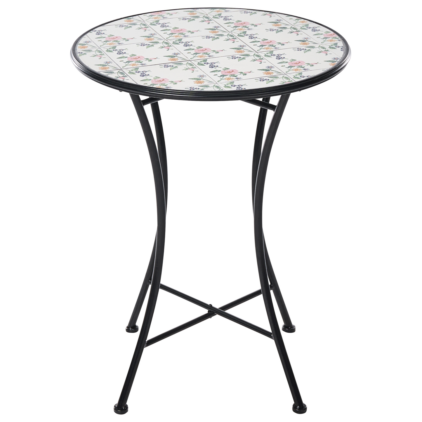 Bistro Set Black Round Mosaic Ceramic Tiles Folding Chairs