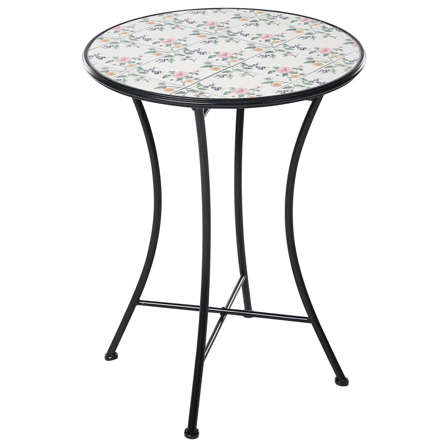 Bistro Set Black Round Mosaic Ceramic Tiles Folding Chairs