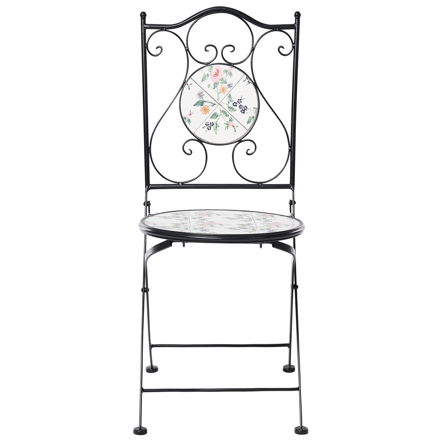 Bistro Set Black Round Mosaic Ceramic Tiles Folding Chairs