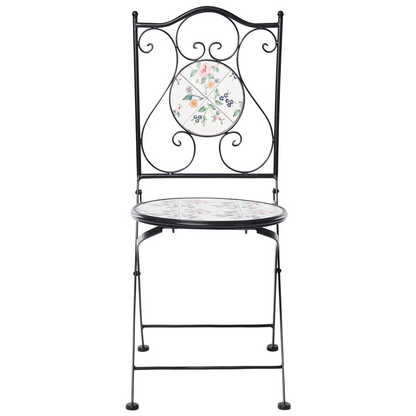 Bistro Set Black Round Mosaic Ceramic Tiles Folding Chairs