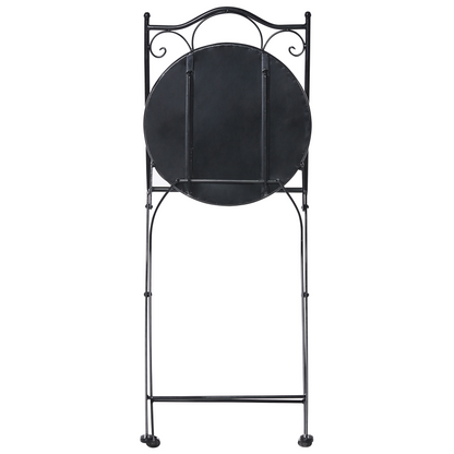 Bistro Set Black Round Mosaic Ceramic Tiles Folding Chairs