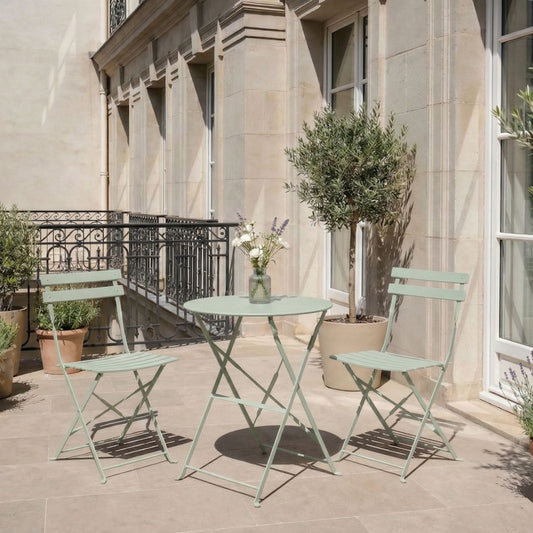 Blue Haven 3 Piece Grey Metal Folding Slatted Back Bistro Set